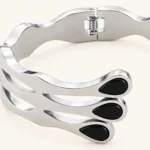 Tahreer Jewels Two-Tone Gold & Silver Bangle for Women Black & White Teardrop Statement Cuff - Image 4