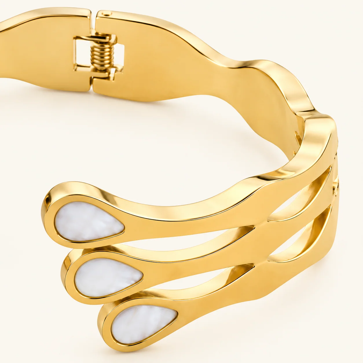 Tahreer Jewels Two-Tone Gold & Silver Bangle for Women Black & White Teardrop Statement Cuff - Image 5