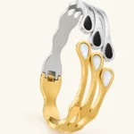 Tahreer Jewels Two-Tone Gold & Silver Bangle for Women Black & White Teardrop Statement Cuff