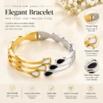 Tahreer Jewels Two-Tone Gold & Silver Bangle for Women Black & White Teardrop Statement Cuff - Image 2