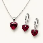 Tehreer Jewels - Red Heart Pendant Necklace & Matching Earrings Set - Image 3