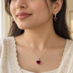 Tehreer Jewels - Red Heart Pendant Necklace & Matching Earrings Set - Image 2